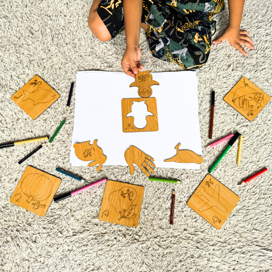 Urdu Alphabets Stencils with Pictures + Puzzles (72 Pcs)