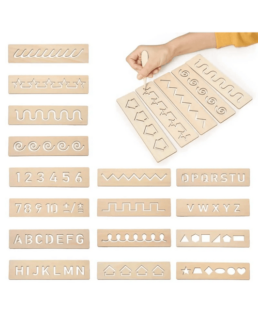 2 in 1 Bundle: Set of 16 Montessori Stencil Set + Alphabet Drawing Stencils and Puzzles 52 Pieces