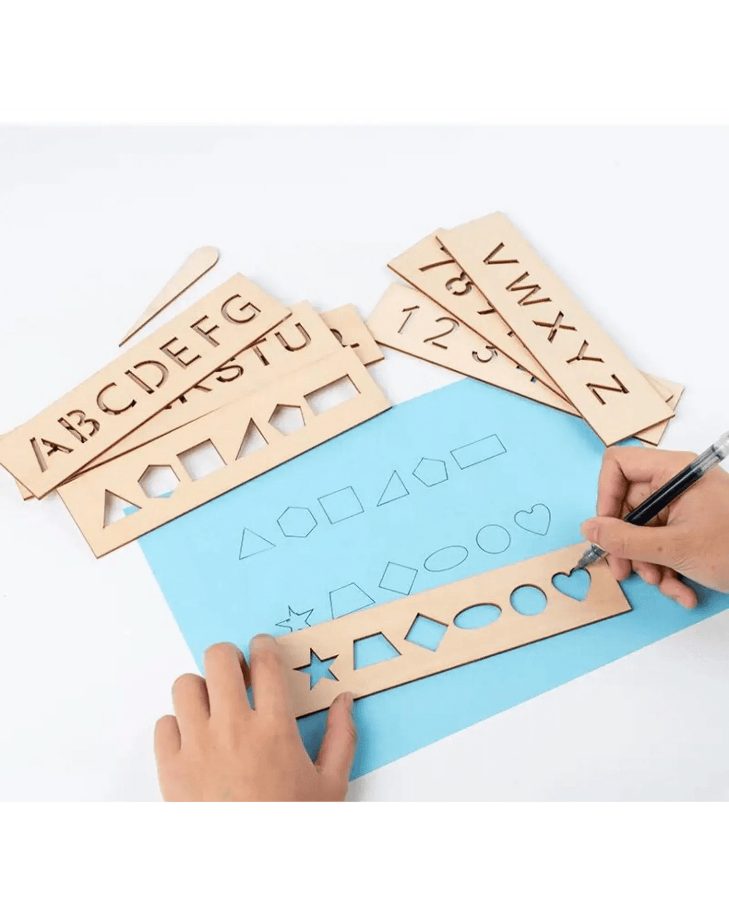 2 in 1 Bundle: Set of 16 Montessori Stencil Set + Alphabet Drawing Stencils and Puzzles 52 Pieces