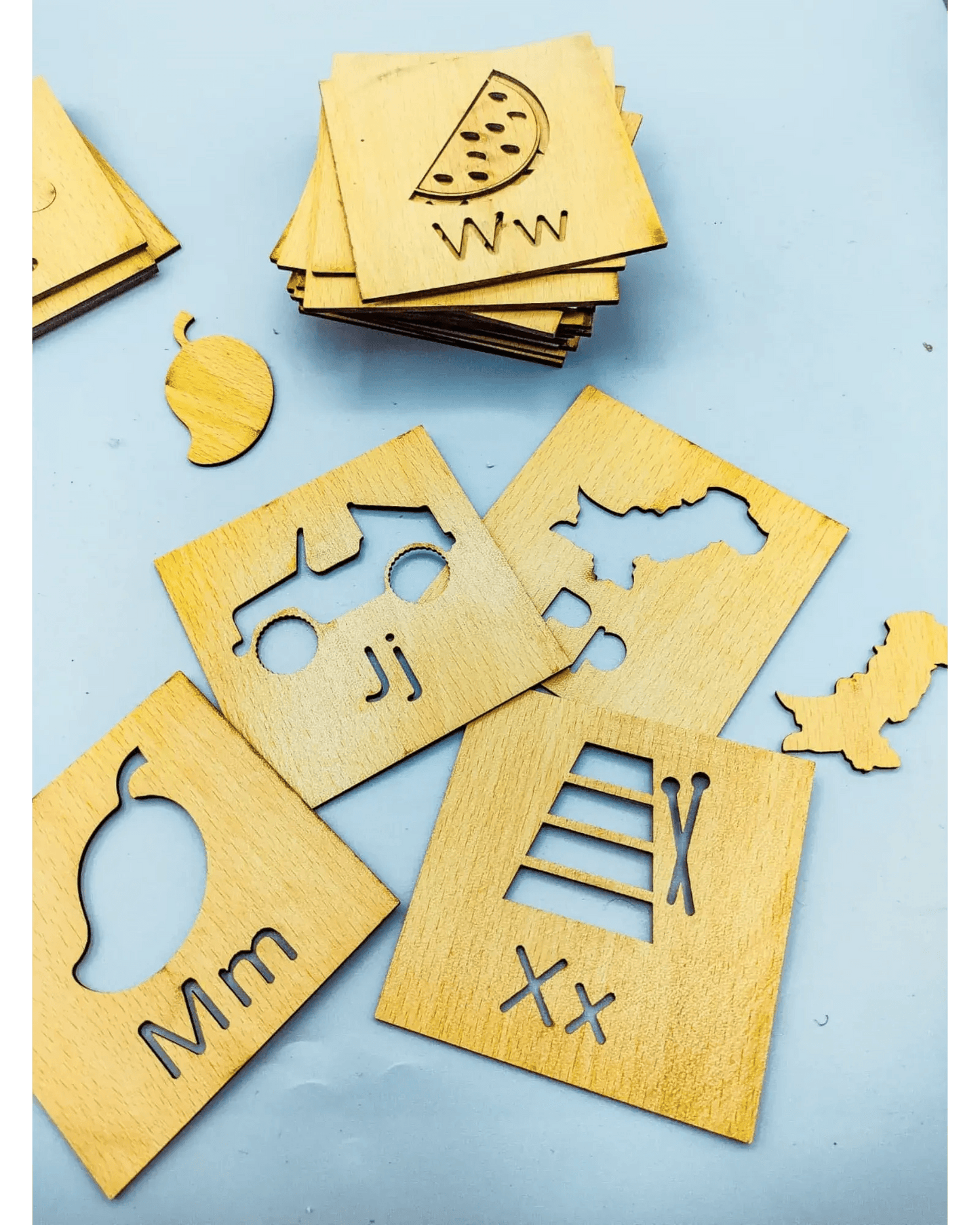 2 in 1 Bundle: Set of 16 Montessori Stencil Set + Alphabet Drawing Stencils and Puzzles 52 Pieces