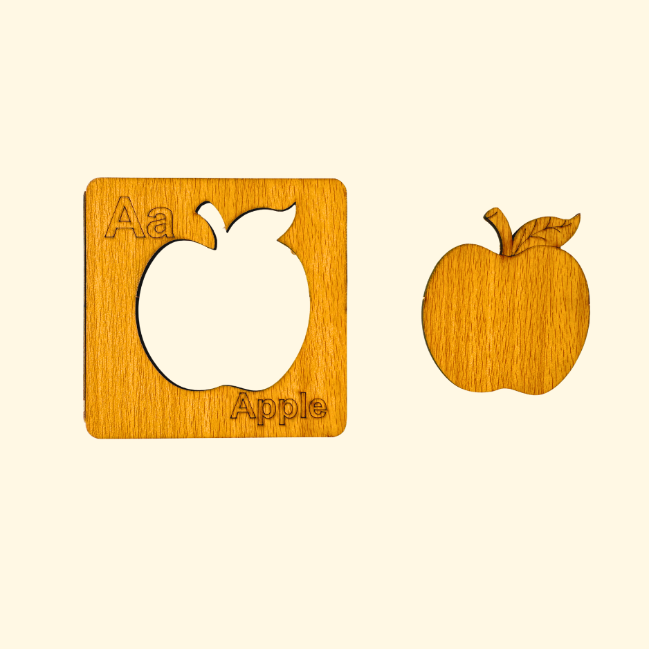 Kids Wooden Drawing Engish Alphabets Stencils with Pictures + Puzzles (52 Pcs)