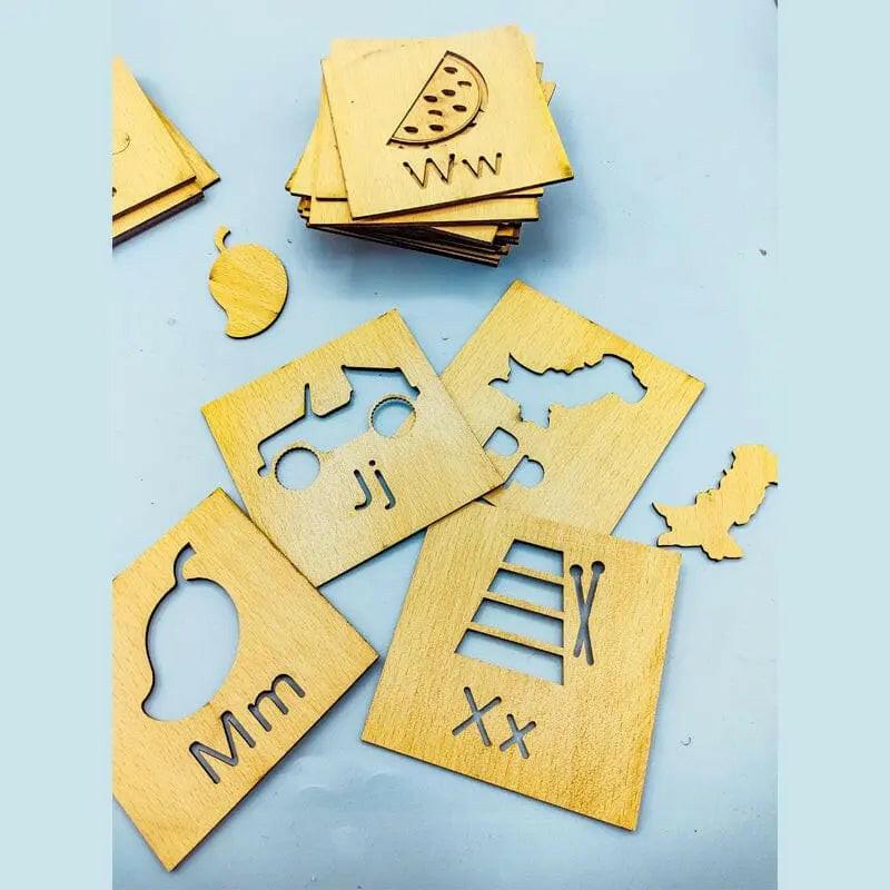 A to Z complete Alphabet Kids Wooden Drawing Stencils Kit