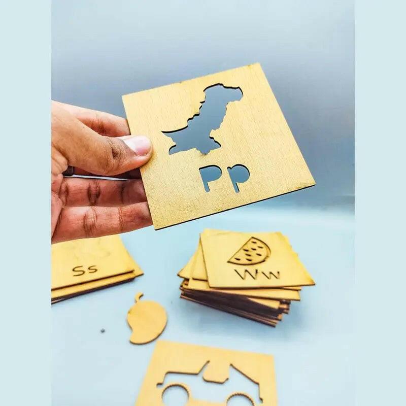 A to Z complete Alphabet Kids Wooden Drawing Stencils Kit