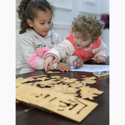 Wooden Alphabet Drawing Stencils and Puzzles Set - A to Z