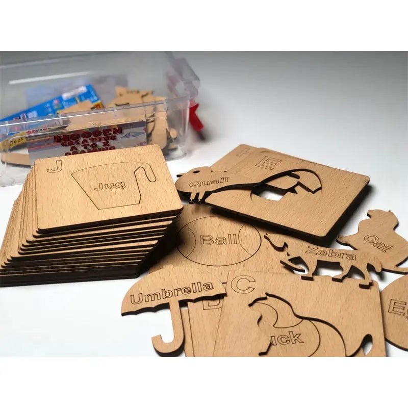 Wooden Alphabet Drawing Stencils and Puzzles Set - A to Z