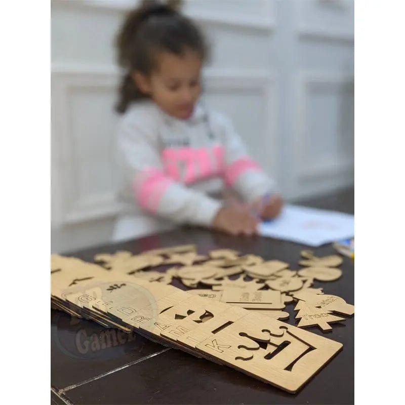 Wooden Alphabet Drawing Stencils and Puzzles Set - A to Z
