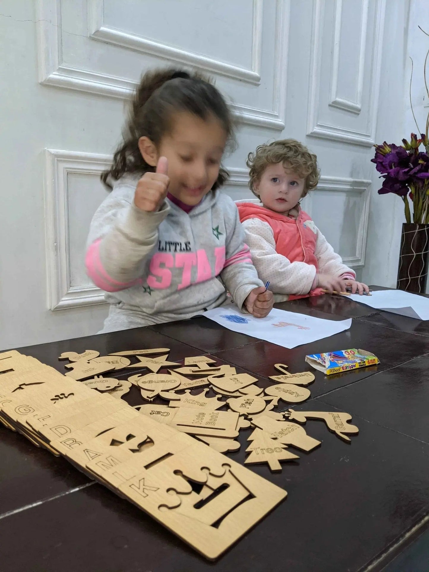 Wooden Alphabet Drawing Stencils and Puzzles Set - A to Z