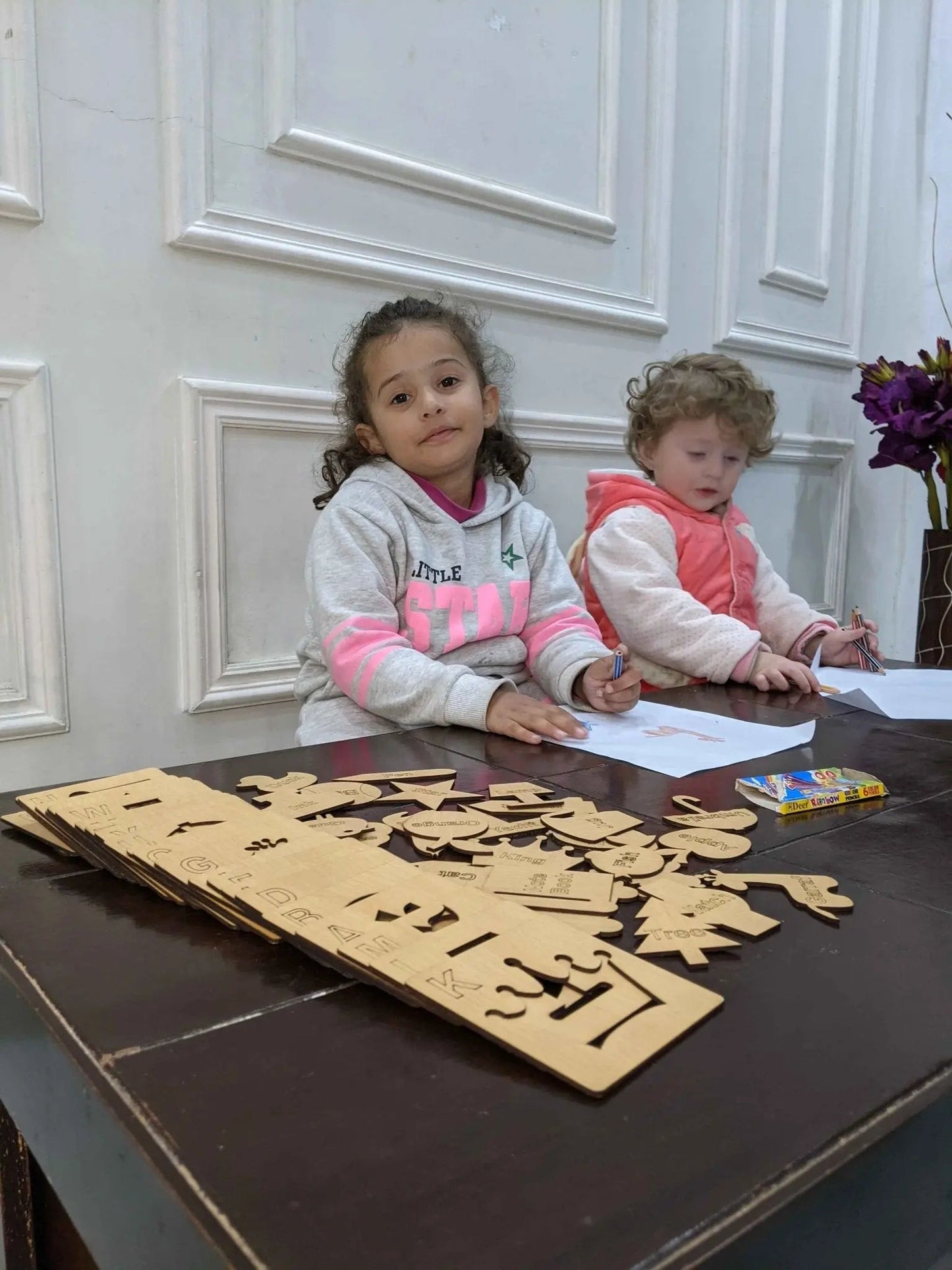 Wooden Alphabet Drawing Stencils and Puzzles Set - A to Z