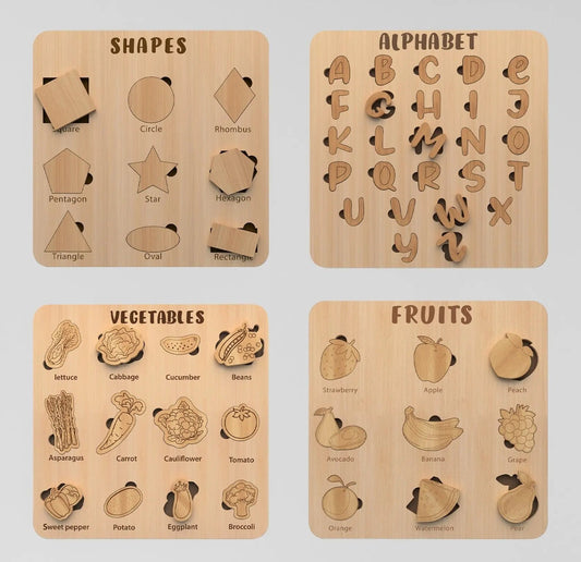 Wooden Educational Puzzle Board for Kids – Pack of 4 | FBGamez